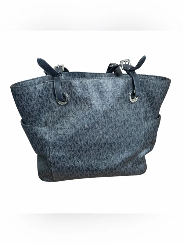 Michael Kors Jet Set EW Signature Tote Bag Black & Grey MK Logo Shoulder Purse - Image 4