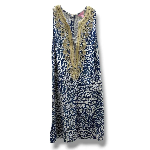 Lilly Pulitzer Carlotta Stretch Shift Dress Indigo Home Slice Gold Soutache‎ 4 - Image 2