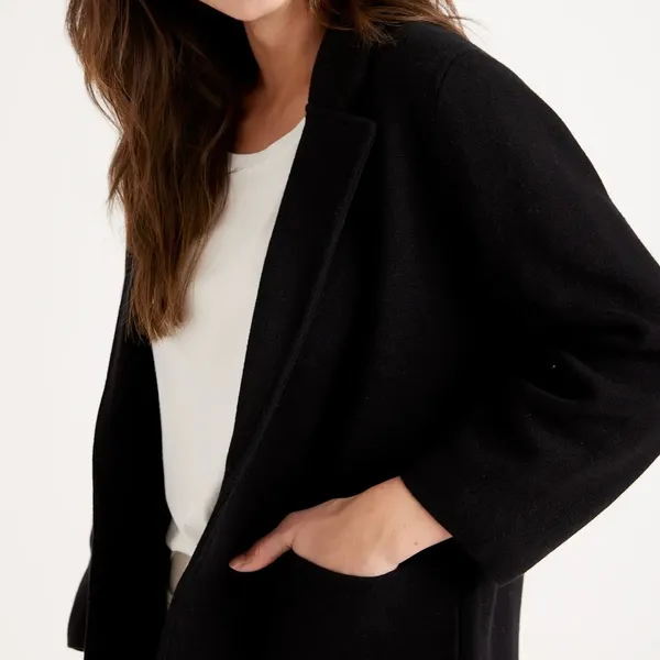 Quince 100% Organic Cotton Black Soft Relaxed Open Front Knit Blazer Medium - Image 5