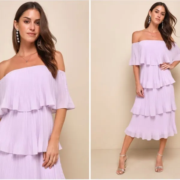 LULU's Prom Wedding Boho Romantic Tiered Ruffles Off the Shoulder Midi Dress - Image 2