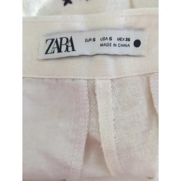 Zara White‎ & Green Geometric Embroidered Linen Pants Small Coastal Bohemian - Image 13
