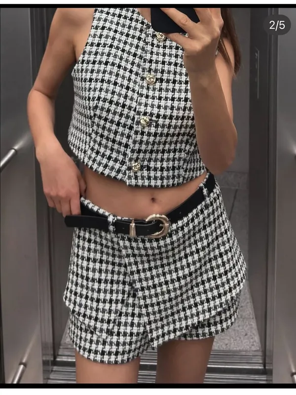 Zara Textured Waistcoat and Belted Skort - Image 2