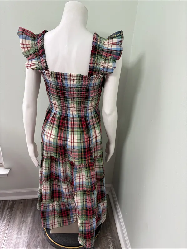 Hill House Ellie Nap Dress in White Multi Tartan Plaid Small NEW - Image 7