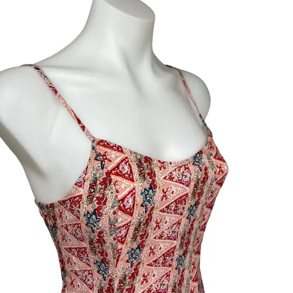 Altar'd State Pink Red Sleeveless V-Neck Floral Fit & Flare Mini Dress Size M - Image 4