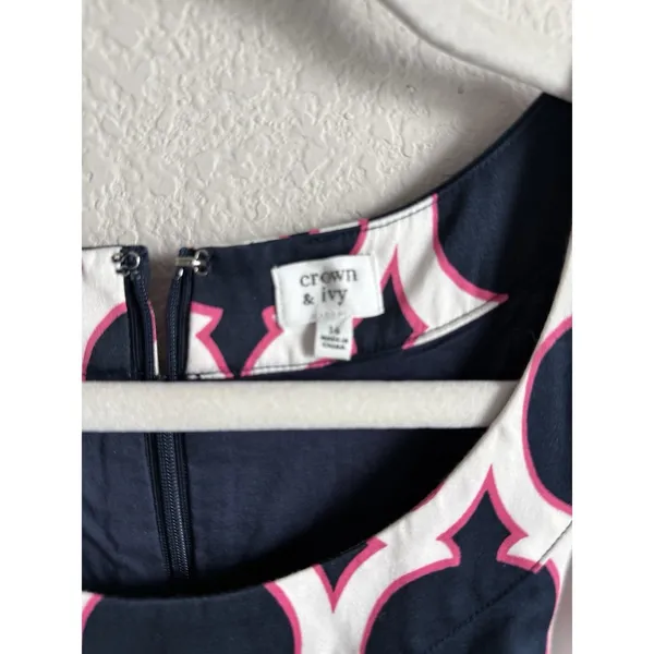 Crown & Ivy Seaside Lattice Printed Sleeveless Dress Navy Womens Sz‎ 14 Coastal - Image 7