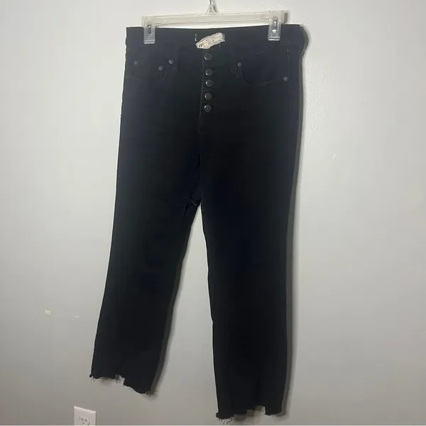 Free People Black Button Fly High-Rise Raw Hem Women's Jeans 29 - Image 5