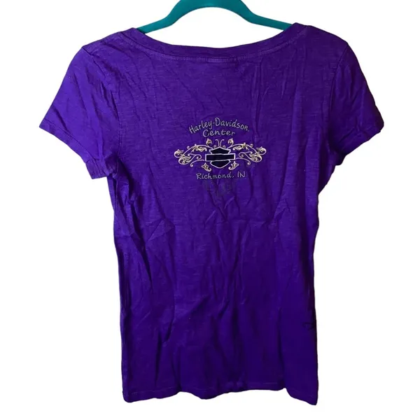 Harley-Davidson Biker V‎ Neck Tee Purple Small - Image 3