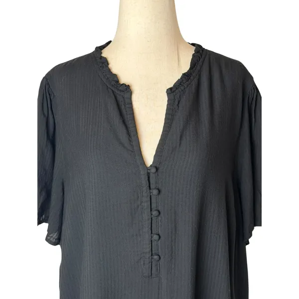 J Jill Shift Dress Women Medium Black Ruffle Neck Modal Rayon Tiered Minimalist‎ - Image 4