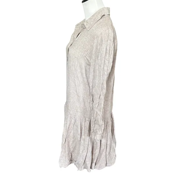 Cynthia Rowley Drop Waist Bubble Hem Linen Blend Dress Sz XS Beige Lagenlook - Image 5