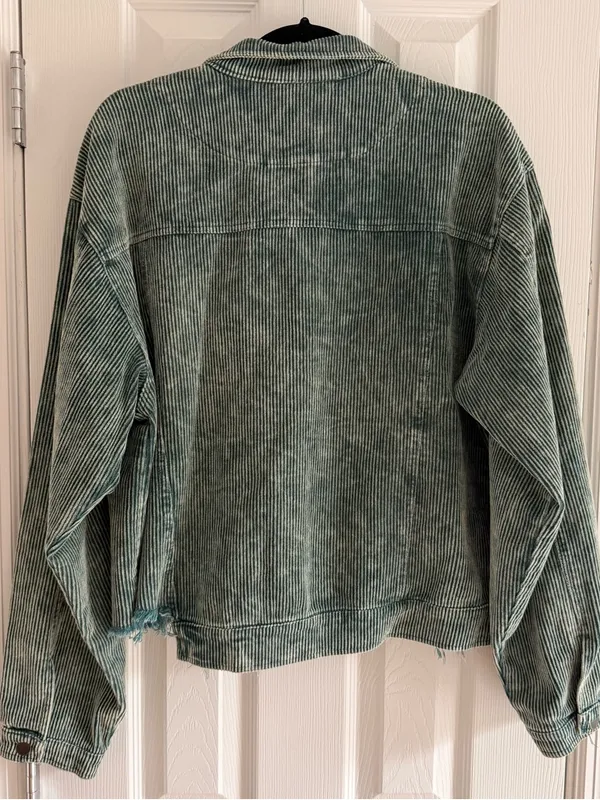POL Vintage Wash Corduroy Jacket‎ Distressed Green Button Jean Jacket size Large - Image 3