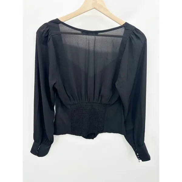 Abercrombie‎ & Fitch Black Sweetheart Button Through Long Sleeve Blouse Small - Image 2