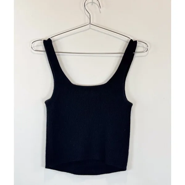 Reformation Women Top Black Julia Ribbed Sweater Tank Cashmere Square Neck Small - Image 2