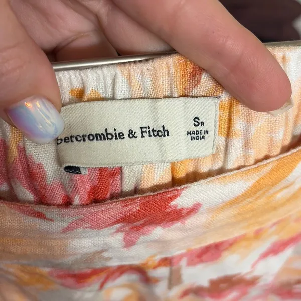 ✨Abercrombie & Fitch Linen-Blend Pull-On Wide Leg Orange Pattern Sz Small R Pant - Image 11