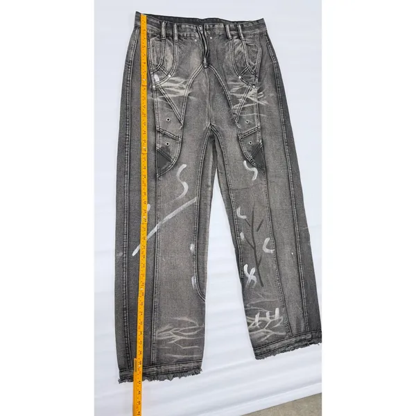 Acid Wash Wide Leg Paneled Denim Jeans Gray Streetwear Measurements in Photos - Image 5