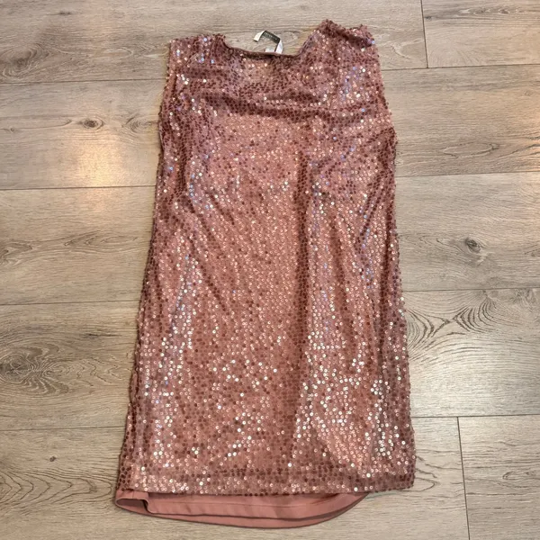 Lauren Conrad Rose Gold Sequin 4 Small S Sleeveless Dress Party Cocktail Sparkle - Image 2