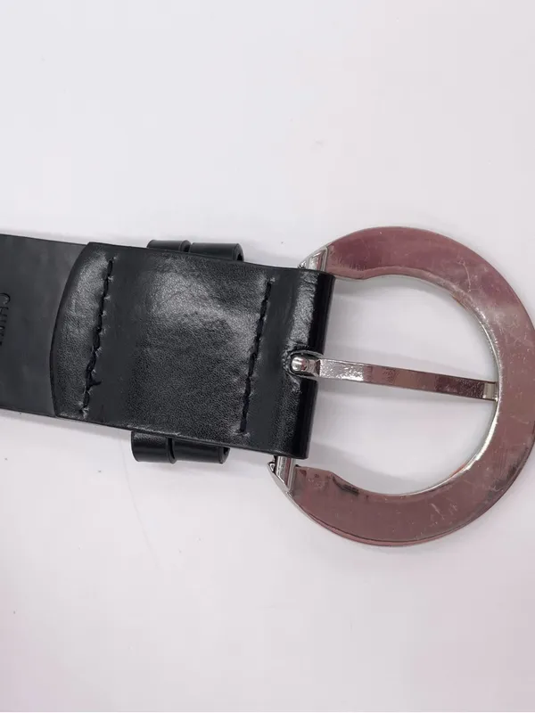 MICHAEL Michael Kors Black Faux Leather Belt Silver Round Buckle Grommets Y2K - Image 6