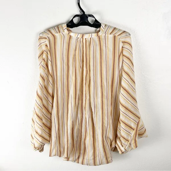 BY ANTHROPOLOGIE 100% Cotton Striped Tie-Front Blouse Size Small Boho Casual - Image 2