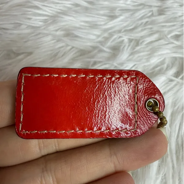 y2k 2" COACH Red Patent Leather Vintage Fob Bag Charm Hang tag Hangtag - Image 2