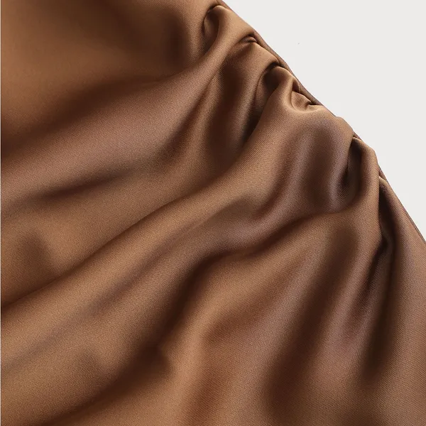Rihoas Coffee Satin Boat Neck Slip Midi Dress - Image 7