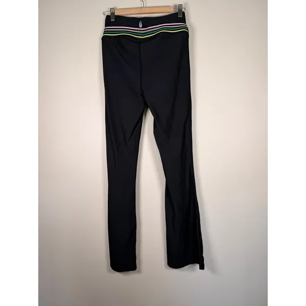 FP Movement Black Ribbed Flare Leggings Multi Stripe Waistband‎ Womens Size M - Image 5