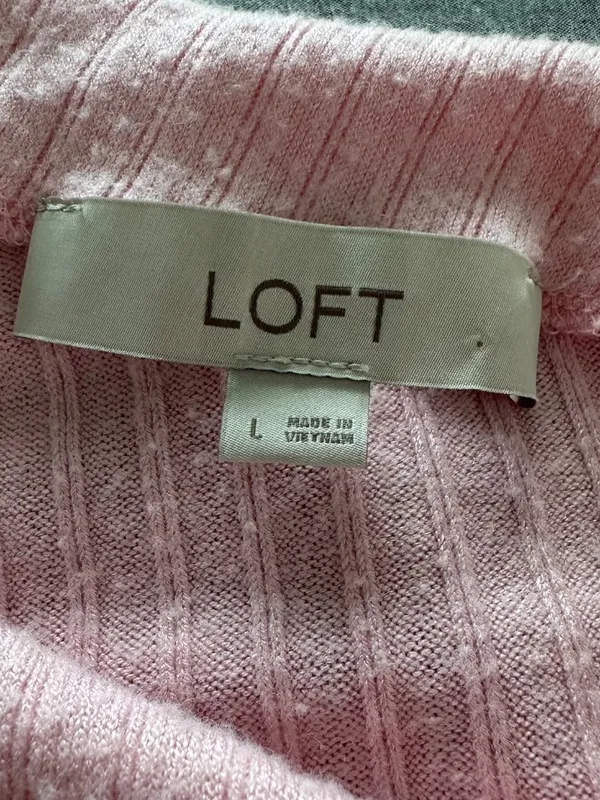 LOFT Womens Large Ribbed Side-Ruched Long Sleeve Knit Top Pink Super Soft Fitted - Image 3