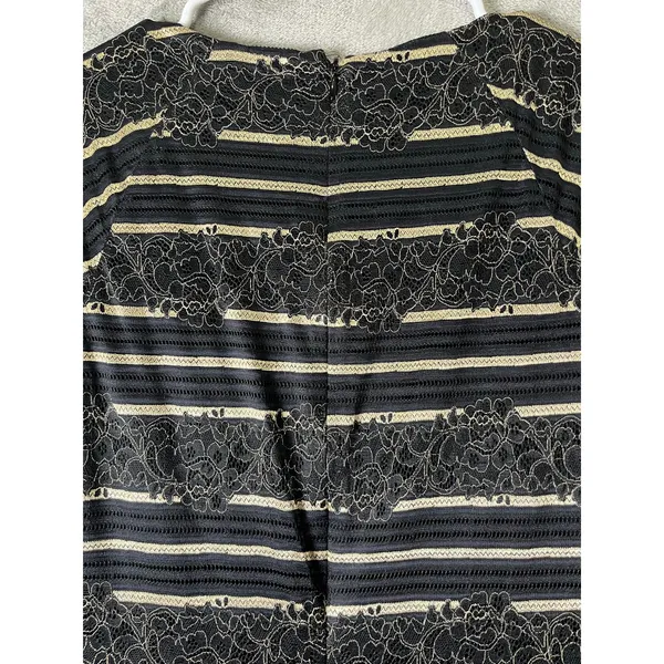 Erin Fetherston Black Gold Lace Stripe Ruffle Hem Sheath Dress Size 2 Classic - Image 4