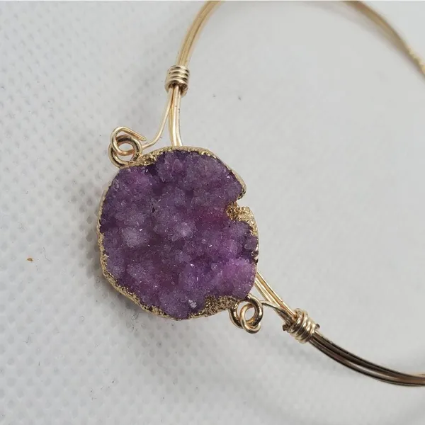 Gold Tone & Purple Druzy Bracelet - Image 2
