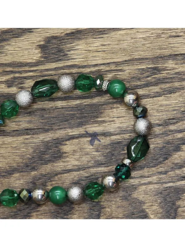 NEW Fashion Long Mixed Bead Holiday Necklace Green / Silver Gray 41" - Image 3