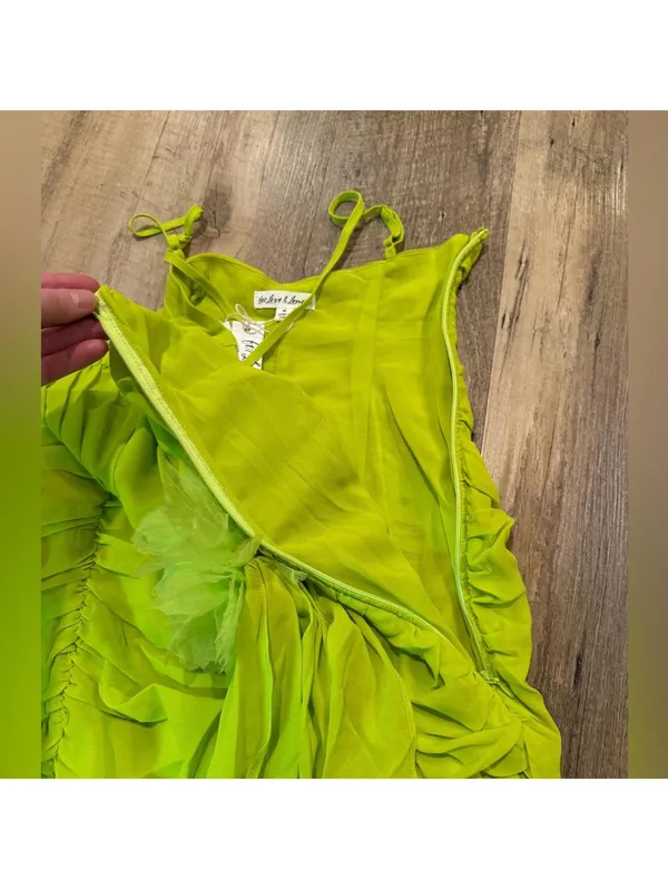 NWT FOR LOVE & LEMONS Lorlai Mini Dress in Lime Green Ruched Dress Medium - Image 6