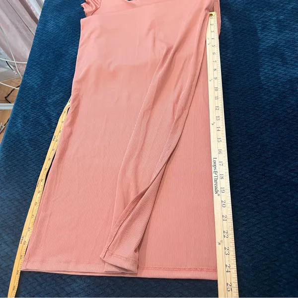 Haute Monde‎ Blush Pink Stretch Ribbed Jersey Knit Side Slit Bodycon Maxi Dress - Image 13