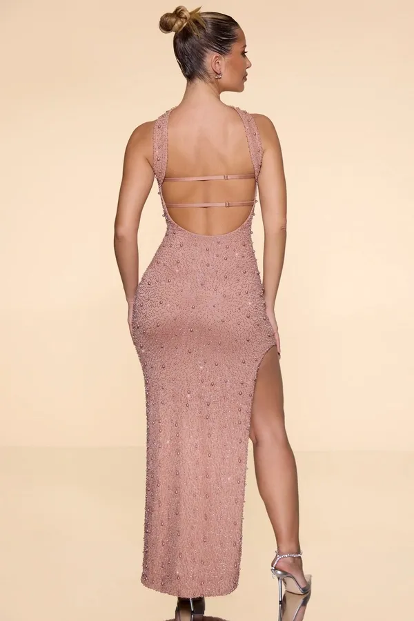 Oh Polly Belgravia Dress Maxi Embellished Bandeau Pink - Image 2