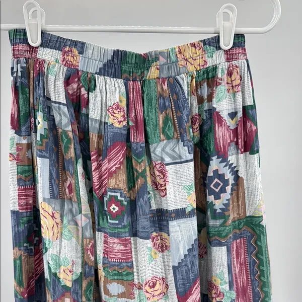VTG River Ridge patchwork denim floral southwest maxi midi M cottage country - Image 3