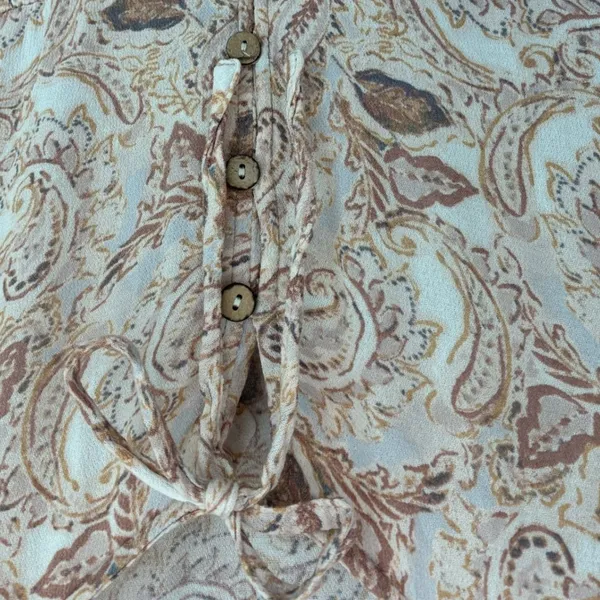 Bohme Womens Paisley Tiered Babydoll Mini‎ Dress Tan Brown V-Neck Rayon FD6018 M - Image 5