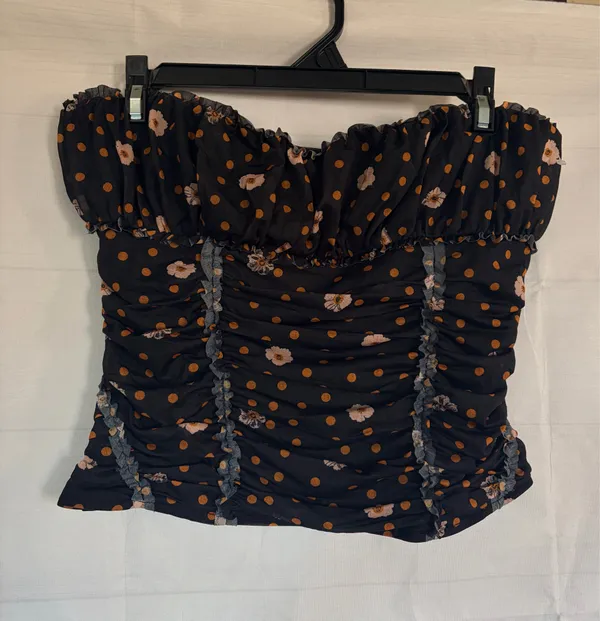 Free People Ruched Floral Polka Dot Tube Top Y2K Boho NWOT Size M - Image 2