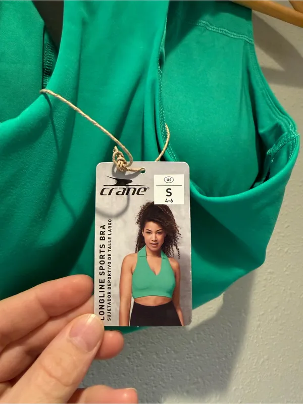 New Crane Collared Longline Sports Bra Crop Top Green Small - Image 2