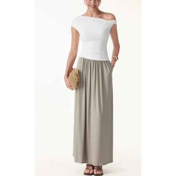 NWT OGL Women’s Large Smoky Navy Midi Skirt A-Line Pull-On Casual Comfort - Image 2