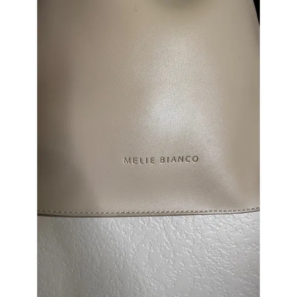 Melie Bianco Structured Handbag‎ Purse Beige Vegan Leather Whipstitch Handle - Image 3