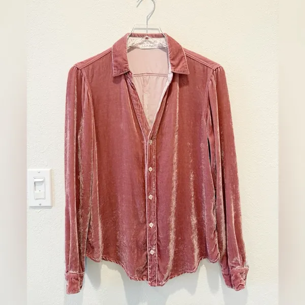 FREE PEOPLE x CP SHADES Cara Velvet Button Down‎ Shirt in Pink size Small - Image 2