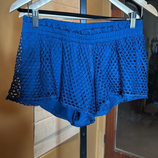 Popflex Secret Run Shorts Blue Mesh Overlay Athletic Shorts Size 6 - Image 3