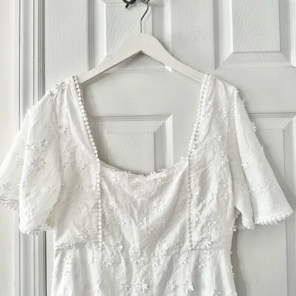 Showpo White Lightweight Fancy A Spritz Square Neck Embroidered Mini Dress 12 US - Image 3