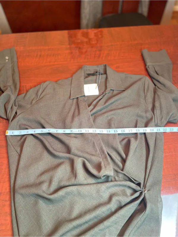 Zara Dark Green Wool Blend Draped Asymmetrical Avant Garde Long Wrap Blouse L - Image 6