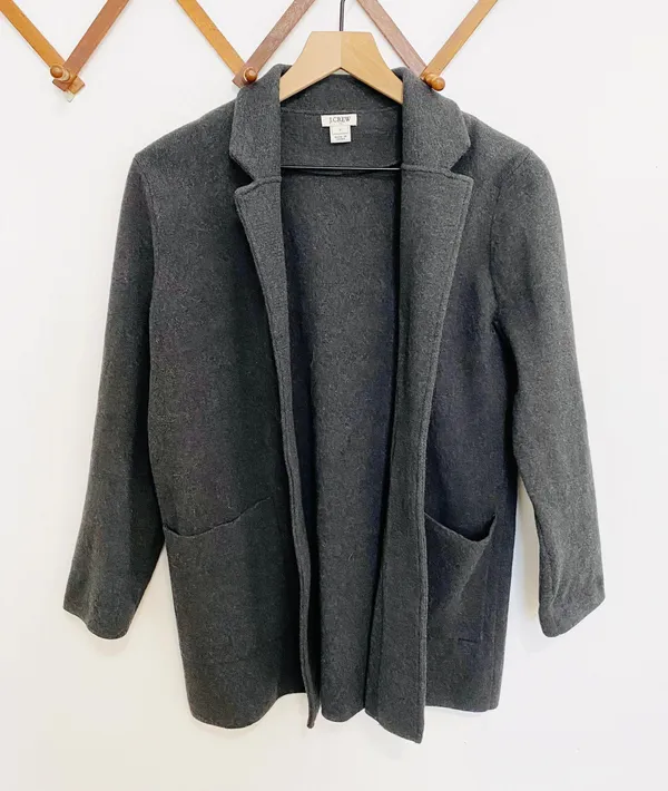 J Crew Charcoal Grey Open Front Blazer Sweater Jacket Size Small - Image 2