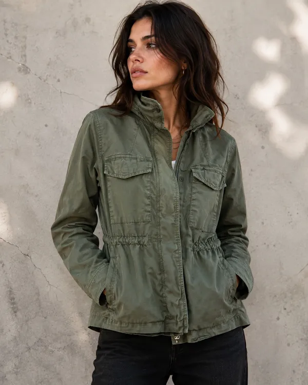 Gap Military Jean Jacket Green Button Front Pockets Vintage Y2K 10 - Image 2