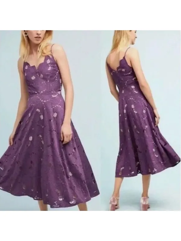 Anthropologie Moulinette Soeurs Scalloped Lace Eyelet Midi Dress Purple 0 - Image 2
