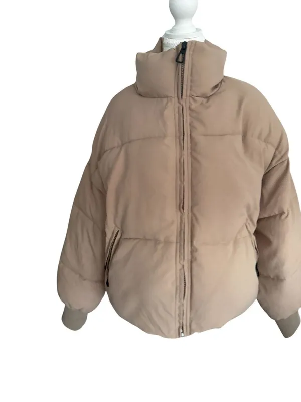 BEIGE Oversized Puffer Winter Coat Size Small Tan - Image 2