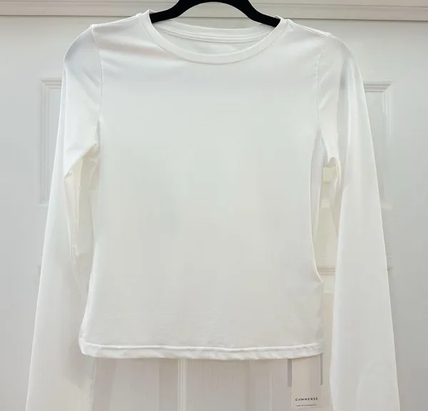 NWT Commense Crew Neck Basic Long Sleeve Top stretchy White - Image 2
