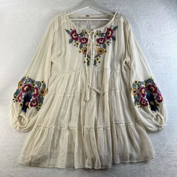 Free People XS Spell on You Dress Floral Embroidered Oversized Boho‎ Festival - Image 6
