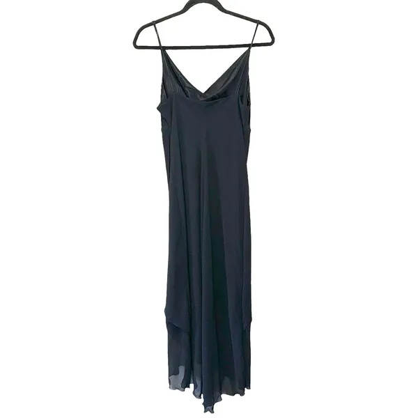 Teeze Me Black‎ Satin Cowl Neck Midi Dress Size 9 Asymmetrical Hem Made in USA - Image 3