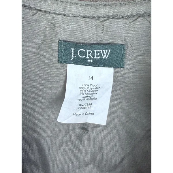 J.Crew Olive Brown Wool Ruffle V-Neck Shift Dress 14 Dark Academia Office - Image 3