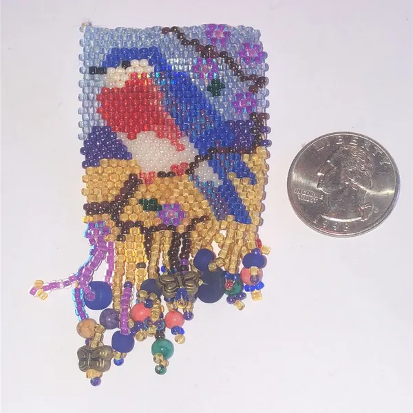 Colorful Seed Bead Beaded Bird Boho Brooch Pin Blue - Image 2